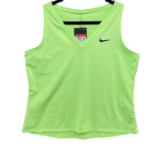 Nike Court Dri-FIT Tennis Tank Top Womens L Neon Lime Green Slim Fit CV4784-345